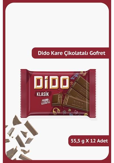 Dido Kare - Sütlü Çikolata Kaplamalı Gofret - 55.5 Gram - 12 Adet