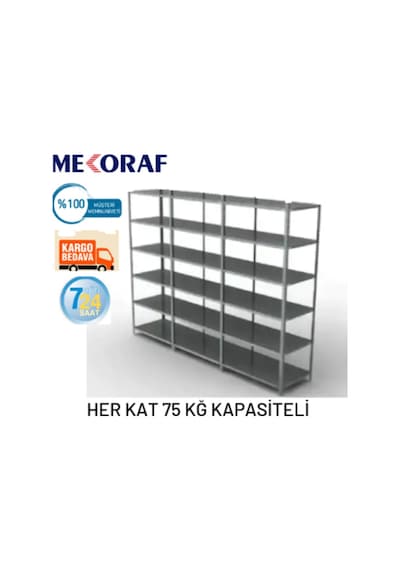 Mekoraf Mekoraf 31 X 93 7 Katlı 2.5 Metre Duble 3 Ünite Çelik Raf