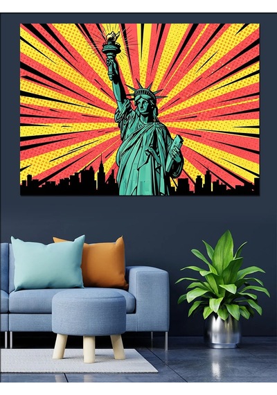 Pop Art Özgürlük Heykeli Tablosu Dekoratif Kanvas - Mdf Ahşap Tablo