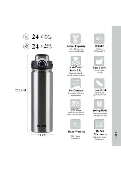 Çi Ft Duvarli Vakumlu Sport Termos 660ml