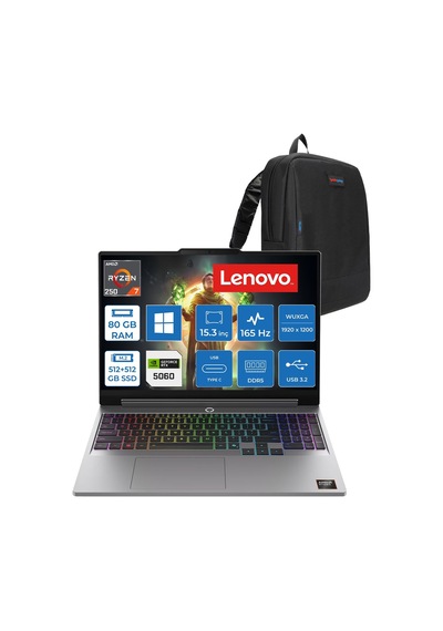 Lenovo LOQ 15AHP11 W83TN0095TRP34 Ryzen 7 250 80 GB 512 GB+512 GB SSD 8 GB/rtx5060 115w 15.3" W11P Dizüstü Bilgisayar + Çanta