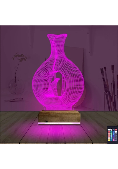 Luvivia Minimalist Vazo Kuş 3d Lamba - Masa Gece Lambası Şeffaf