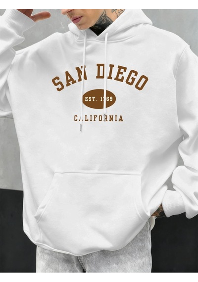 Startmore Tarzsokak San Diego Kaliforniya Mektup Baskılı Erkek Kapüşonlu Sweatshirt Hip Hop Modası Kişilik Hoody Beyaz