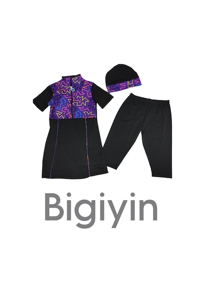 Bigiyin Yarım Kol Çocuk Mayo Fermuarlı Çocuk Mayosu Kısa Kol Mayo Kız Çocuk Mayo Siyah