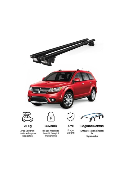 Venüs Dodge Journey 2012-2020 Uyumlu Siyah Ara Atkı Port Bagaj Tavan Barı
