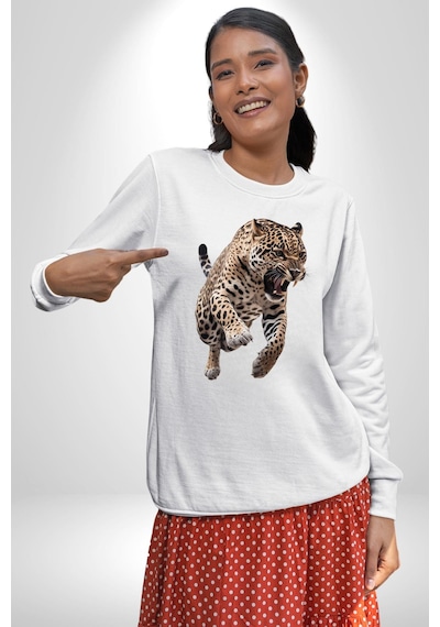 Jaguar Sırtından Çıkan Unisex Beyaz Sweatshirt Beyaz
