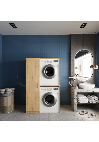 Almera Çamaşır Ve Kurutma Makinesi Dolabı Banyo Dolabı Meşe Meşe