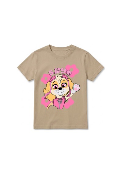 Urbantrendstore Paw Patrol Skye Unisex Kız Çocuk Bisiklet Yuvarlak Yaka Basic Kısa Kollu %100 Pamuk Tişört Bej