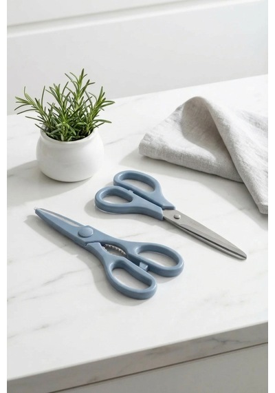 Makri Home Tırtıklı Ağız 2'li Çok Amaçlı Makas Seti Büyük Boy Mavi, 22 Cm
