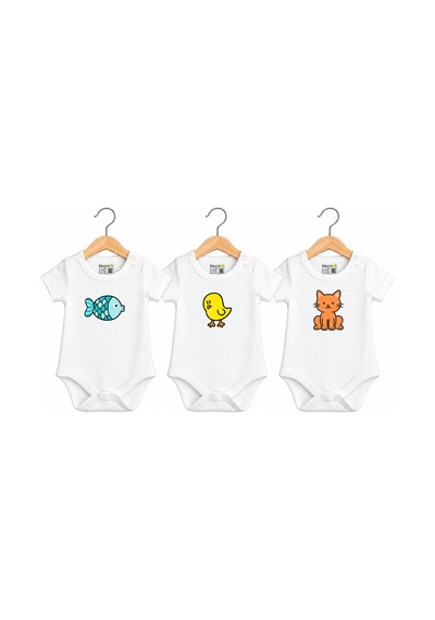 Babylimon Pamuklu Bebek Body - 3'lü Sevimli Hayvanlar Set - Bebek Zıbın Badi Beyaz - 936528801 Beyaz