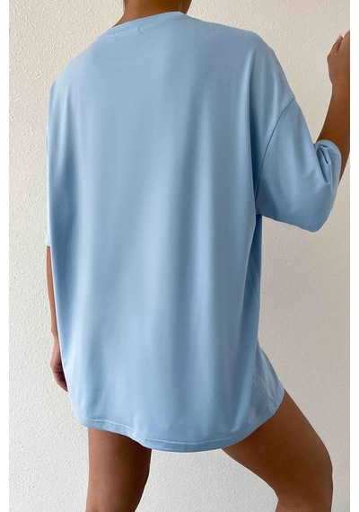 Uyguntarz Unisex California Baskılı Oversize Tshirt Bebe Mavisi