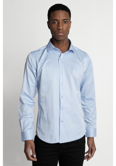 Tudors Slim Fit Dar Kesim Düz Erkek Gömlek-21330-Mavi