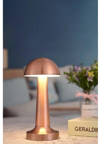 Mantar Dokunmatik Şarjlı Masa Lambası Rose Renk 23 Cm Bronz