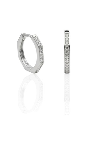 Oya Silver İnce Köşeli Zirkon Taşlı Gümüş Halka Küpe 1.4 X 1.4 Cm Oysy283