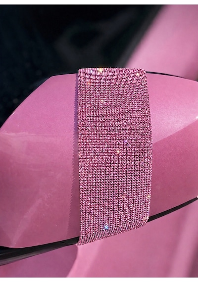 Toz Pembe Kristal Taşlı Dik Şerit Dikiz Ayna Taşı 2 Adet