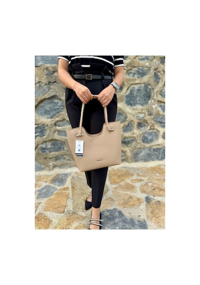 Just Polo Kadın Yeni Sezon Yumuşak Deri Lüks El Çantası Shopper Vizon 40159374