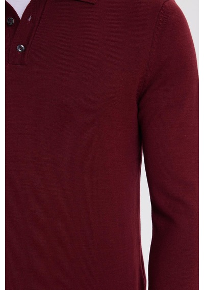 Tudors Erkek Standart Fit Normal Kesim Pamuklu Polo Yaka Bordo Kazak-41883 Bordo