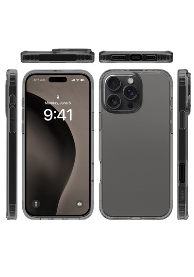 Apple Uyumlu iPhone Buff 16 Pro Max Air Hybrid Şeffaf Kılıf Smoke Black