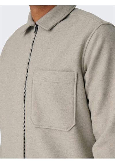 Only & Sons Onsdal Ovr Zıp Ls Shırt Erkek Gri Uk Gömlek - 22026312 Gri