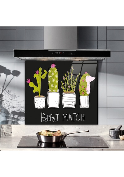 Cam Ocak Arkası Koruyucu | Perfect Match-Siyah Fon | 52cm x 60cm