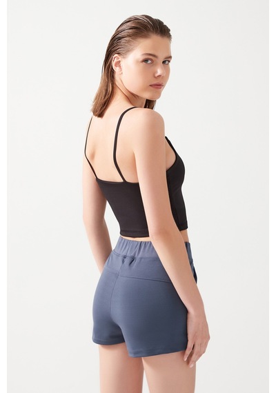 Los Ojos Kadın Antrasit Cepli Beli Lastikli Basic Fit Spor Şort Shorts Antrasit