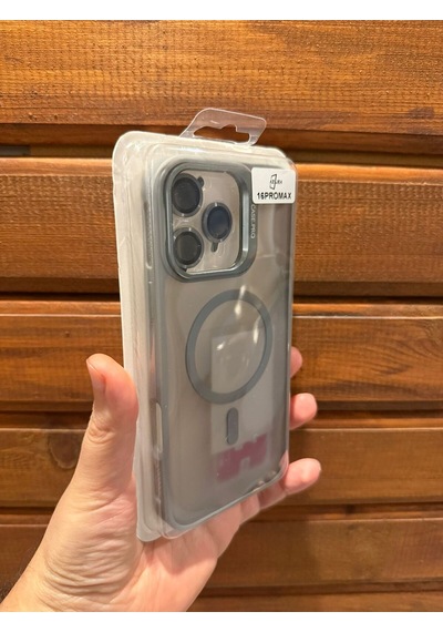 İphone 16 Pro Max Gri Magsafe Uyumlu Lens Korumalı Telefon Kılıfı