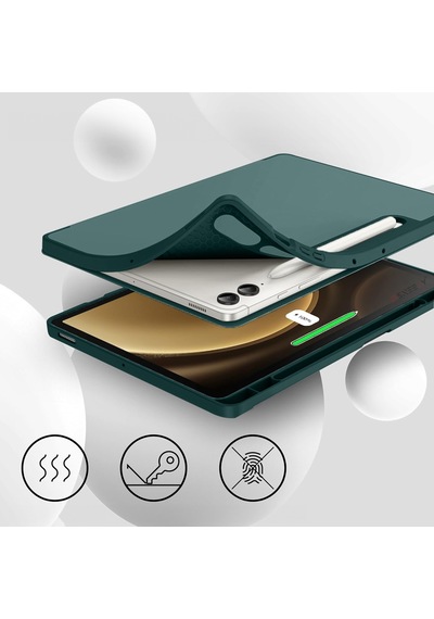 Samsung Galaxy Uyumlu Tab S10 Plus X820 12.4 İnç Kılıf Premium Silikon Kalem Bölmeli Smart Case Kapaklı Kılıf