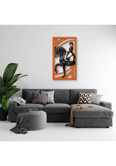 Terbiye Atında Zarif Binici Metal Tablo 70x125 Cm Çok Renkli