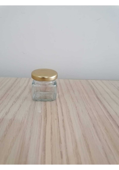 40cc Köşeli Şeffaf Cam,gold Kapak Kavanoz,mini Kavanoz,bal Kavanozu,süs Kavanozu,50 Adet Diğer