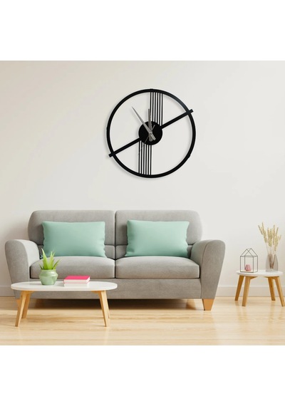 Retro Ve Modern Arası Şık Duvar Saati Siyah Metal, 40 Cm Siyah