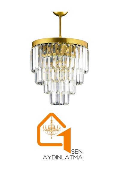 Nilsa Gold 30x30 Cm'lik Kristal Taşlı Lüks Avize - Yatak Odası - Salon - Mutfak - Hol Altın