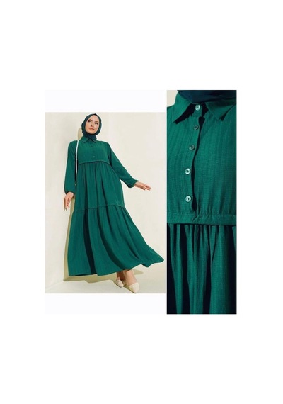 Lovie Moda Kadın Gömlek Yaka Elbise Yeşil