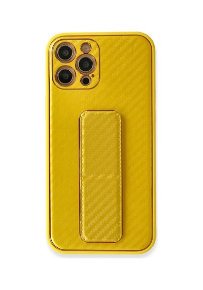 Apple iPhone Uyumlu 12 Pro Kılıf Coco Karbon Standlı Kapak - Sarı Bzsxx00 1