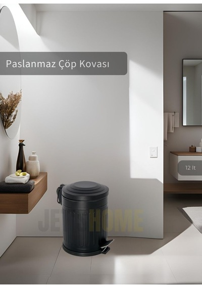 Jet's Home Pedallı Banyo Çöp Kovası Paslanmaz 12 Lt Mutfak Çöp Kutusu Siyah Siyah