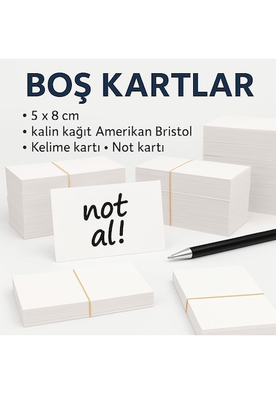 Ayrex 5x8 Cm Boş Kartvizit, Not Kartı, Kelime Kartı, 300 Gr Amerikan Bristol, 100 Adet
