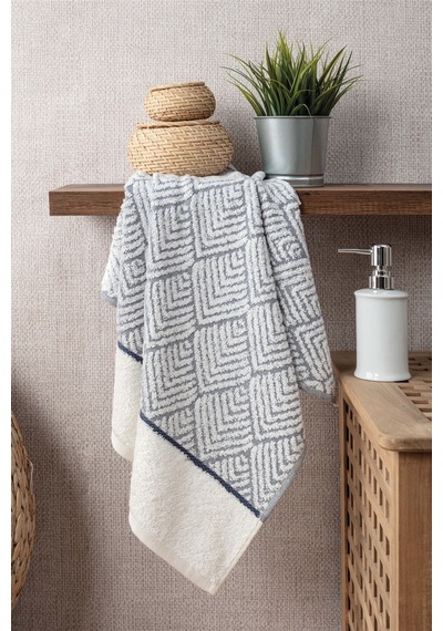 Geometrik Desenli Zemini Renkli Bambu El Havlusu - 50x90 Cm - İndigo Indigo