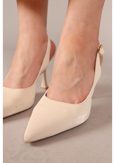 Birikon Diana Kroko Desenli Arkası Açık Stiletto Ten-7902 Ten