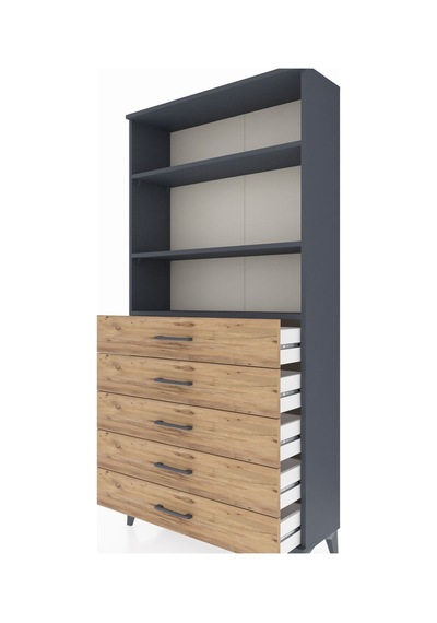 Arges Dolap 3 Raflı 5 Çekmeceli 88x30x182 Antrasit-çam Antrasit
