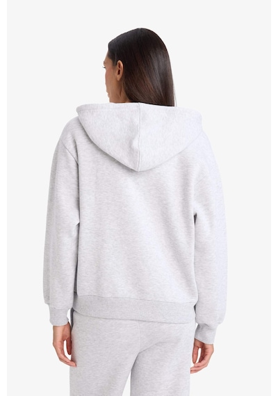 DeFacto -  Relax Fit Kapüşonlu Basıc Kalın Fermuarlı Sweatshirt C1809AX26SP Gri
