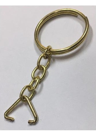 Anahtarlık Halkası, Halka + Zincir + Üçgen, 24mm, Altın, Sarı, 1