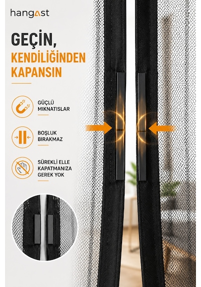 Mıknatıslı Kapı Sinekliği 105x210 Cm Otomatik Kapanan Cırtbantlı