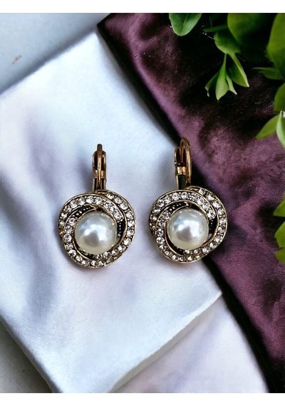 Black Diamond İ Taşlı Inci Sallantılı Küpe Beyaz