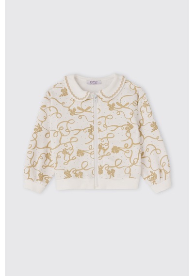Panço Kız Bebek Fermuarlı Beyaz Sweatshirt