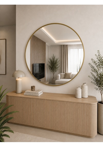 Effe Gold Metal Çerçeveli 90 Cm Yuvarlak Ayna