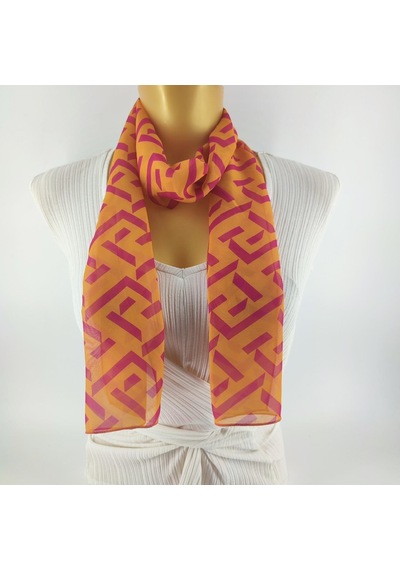 Tedz Collection Paredora Geometrik Desenli Turuncu Kırmızı Uzun Fular Çok Renkli