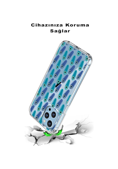 Samsung Galaxy M34 İle Uyumlu 1mm Slim Fit Nazar Boncuğu 4 Baskılı Şeffaf Kılıf