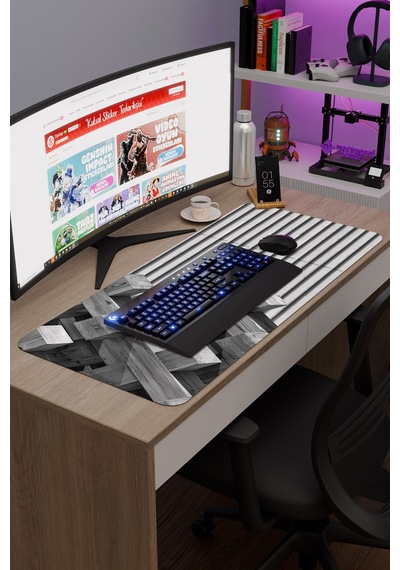 Brütalist Tarz Kaymaz Dikişli Kauçuk Oyuncu Mousepad V2 - 90x40 Xxl Gaming Mouse Pad Fare Altlığı
