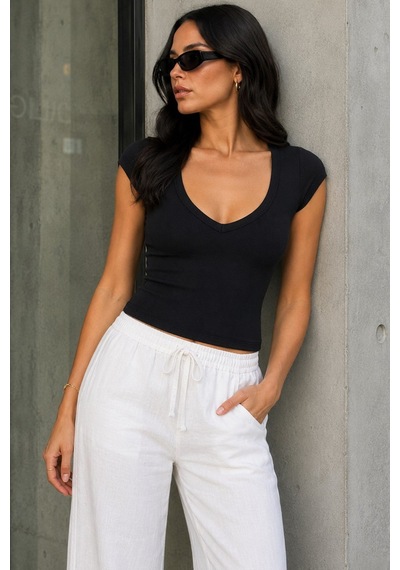 Seeh Siyah V Yaka Ribana Basıc Body Sh370