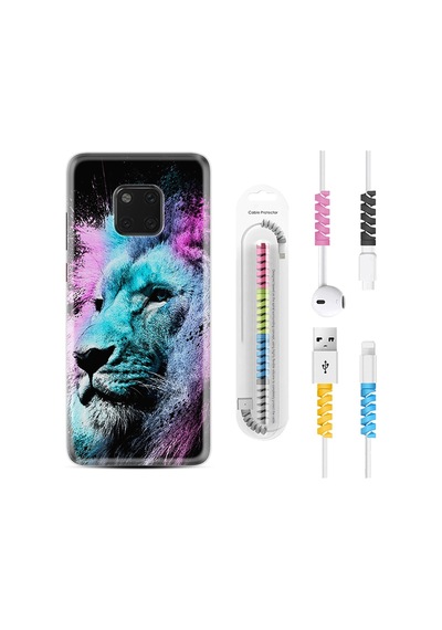 Huawei Mate 20 Pro Kılıf Kablo Koruyuculu Pink Blue Leon 1603