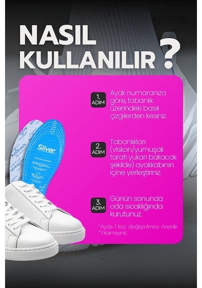 Silver Ter Ve Koku Önleyici Aktif Ferahlık Ayakkabı Tabanlığı 35-45